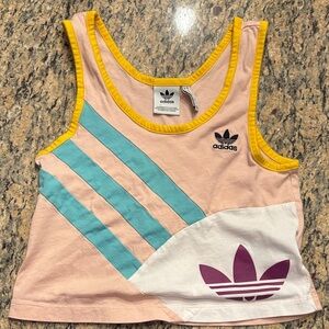 adidas Originals Retro Colorblock Crop Tank Top Pink Blue Yellow Trefoil XS